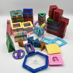Magnetic Tiles Building Mixed Set Lot Carry Tote Magna 150+ Tiles Style Kids Toy